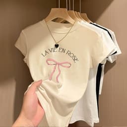 BOOM Áo Baby Tee Nữ Cotton Ôm Body-Áo Thun Ngắn Tay Y2K In Hình PhongCách Mùa Hè, Cổ Tròn Hàng Đầucách hàn quốc phongE39 3