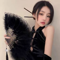 Quạt lông vũ ren nhiều màu phụ kiện chụp ảnh phong cách lolita gothic sang chảnh 2