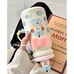 Bình giữ nhiệt học sinh 500ml nhỏ gọn cute, cốc giữ nhiệt APPLE PUPPY inox316 thiết kế ngộ nghĩnh cao cấp có dây đeo 9