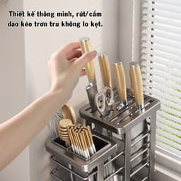 Giá Cài Dao Kèm Ống Đựng Đũa Thìa Thép Carbon Chống Gỉ Cao Cấp PAMPER Có Khay Hứng Nước Tiện Lợi 4