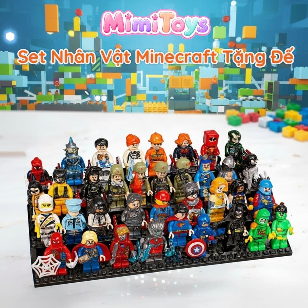 Combo 40 Mô Hình Lắp Ráp Mini Figure MimiToys Tặng Đế - Nhân Vật Hoạt Hình Minecraft Cho Bé
