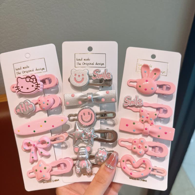 Set 5 kẹp tóc hoạ tiết Kitty Gấu thỏ sao Kẹp tóc smile hoạt hình đáng yêu cho bé gái 