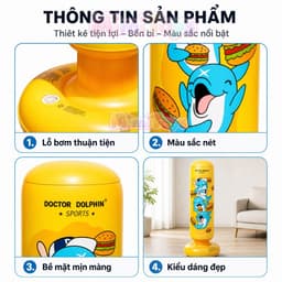 Bao Đấm Hơi Boxing MimiToys Cao 1m2 Màu Vàng - Đồ Chơi Vận Động Kèm Bơm Cho Bé 4