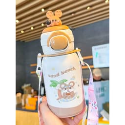 Bình giữ nhiệt đi học lõi inox dung tích 500ml hoạ tiết hoạt hình dễ thương có ống hút và quai dây đeo chéo tiện lợi 4