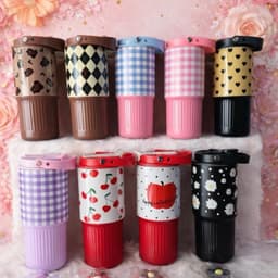 [Hot Tặng Túi Giữ Nhiệt ] Bình Giữ Nhiệt Hoa Văn Inox 316  Có Quai Sách Kèm Theo Móc Khoá 2