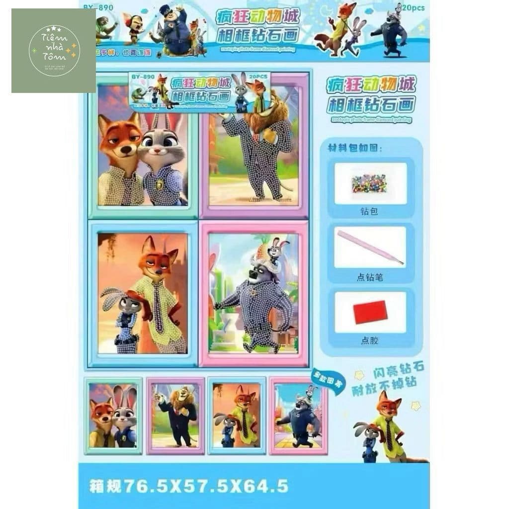 20 tranh đá Zootopia siêu hot cho bé, tranh đính đá vỉ mẫu cáo và thỏ