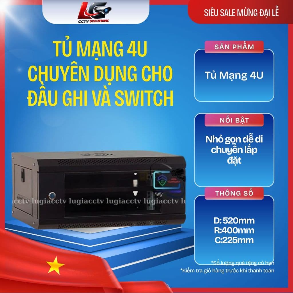 Tủ Rack 4U 6U  lăp ghép tủ treo tường  sơn tĩnh điện, Ổ cắm điện 6 lỗ cho tủ 19inch (PDU)