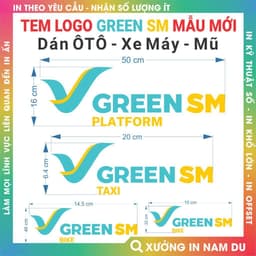 Tem Logo Green SM Dán Không Nền, Mẫu mới của Xanh SM, dán Ôtô, Xe máy, Mũ Bảo Hiểm 2