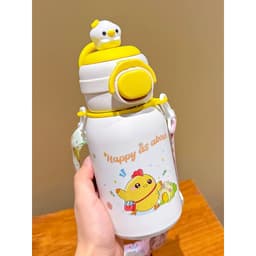 Bình giữ nhiệt đi học lõi inox dung tích 500ml hoạ tiết hoạt hình dễ thương có ống hút và quai dây đeo chéo tiện lợi 5