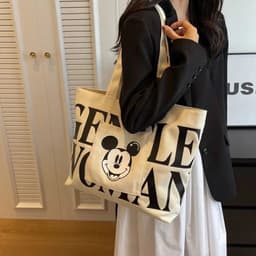 Túi Tote Canvas Mickey Minnie Hàn Quốc Đeo Vai Khóa Kéo Đựng Laptop (giadungtranlinh) 6