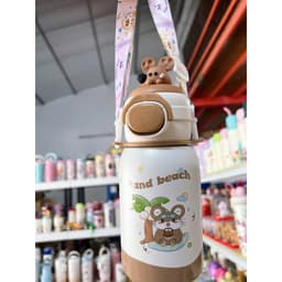 Bình giữ nhiệt đi học lõi inox dung tích 500ml hoạ tiết hoạt hình dễ thương có ống hút và quai dây đeo chéo tiện lợi 8