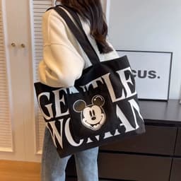 Túi Tote Canvas Mickey Minnie Hàn Quốc Đeo Vai Khóa Kéo Đựng Laptop (giadungtranlinh) 4