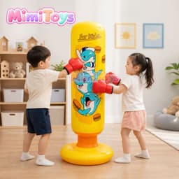 Bao Đấm Hơi Boxing MimiToys Cao 1m2 Màu Vàng - Đồ Chơi Vận Động Kèm Bơm Cho Bé 7