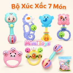 Bộ 7 Món Lục Lạc Xúc Xắc MimiToys - Đồ Chơi Cầm Tay Giúp Bé Tập Nắm Và Phát Triển Giác Quan 4