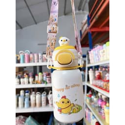 Bình giữ nhiệt đi học lõi inox dung tích 500ml hoạ tiết hoạt hình dễ thương có ống hút và quai dây đeo chéo tiện lợi 9