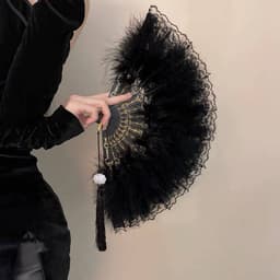 Quạt lông vũ ren nhiều màu phụ kiện chụp ảnh phong cách lolita gothic sang chảnh 4
