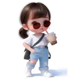 Decal Dán Một nàng công chúa nhỏ đeo kính uống trà sữa dùng để trang trí phòng trong nhà 2