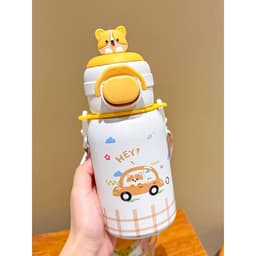 Bình giữ nhiệt đi học lõi inox dung tích 500ml hoạ tiết hoạt hình dễ thương có ống hút và quai dây đeo chéo tiện lợi 3