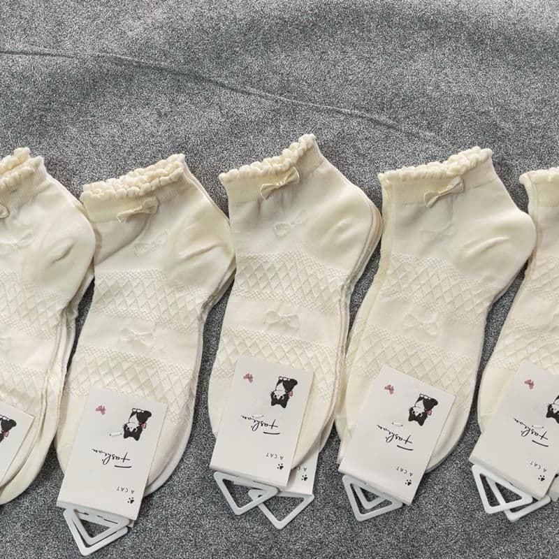 Sét 10 Đôi Tất Nơ Cổ Bèo Siêu Xinh Cho Phụ Nữ Thiết Kế Độc Đáo Phong Cách Thời Trang Màu Trắng Tinh Tế