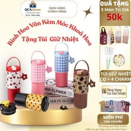 [Hot Tặng Túi Giữ Nhiệt ] Bình Giữ Nhiệt Hoa Văn Inox 316  Có Quai Sách Kèm Theo Móc Khoá 1