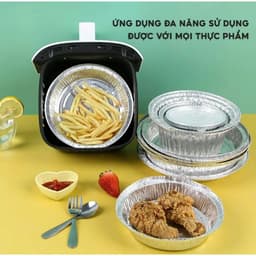 Combo 100 Khay Giấy Bạc 22cm Lót Nồi Chiên Không Dầu, Lò Nướng - Khuôn Đĩa Nhôm Đựng Thức Ăn 5
