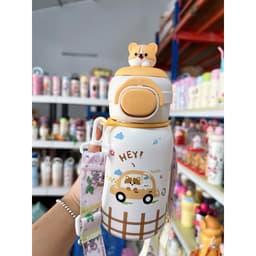 Bình giữ nhiệt đi học lõi inox dung tích 500ml hoạ tiết hoạt hình dễ thương có ống hút và quai dây đeo chéo tiện lợi 7