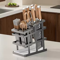 Giá Cài Dao Kèm Ống Đựng Đũa Thìa Thép Carbon Chống Gỉ Cao Cấp PAMPER Có Khay Hứng Nước Tiện Lợi 9