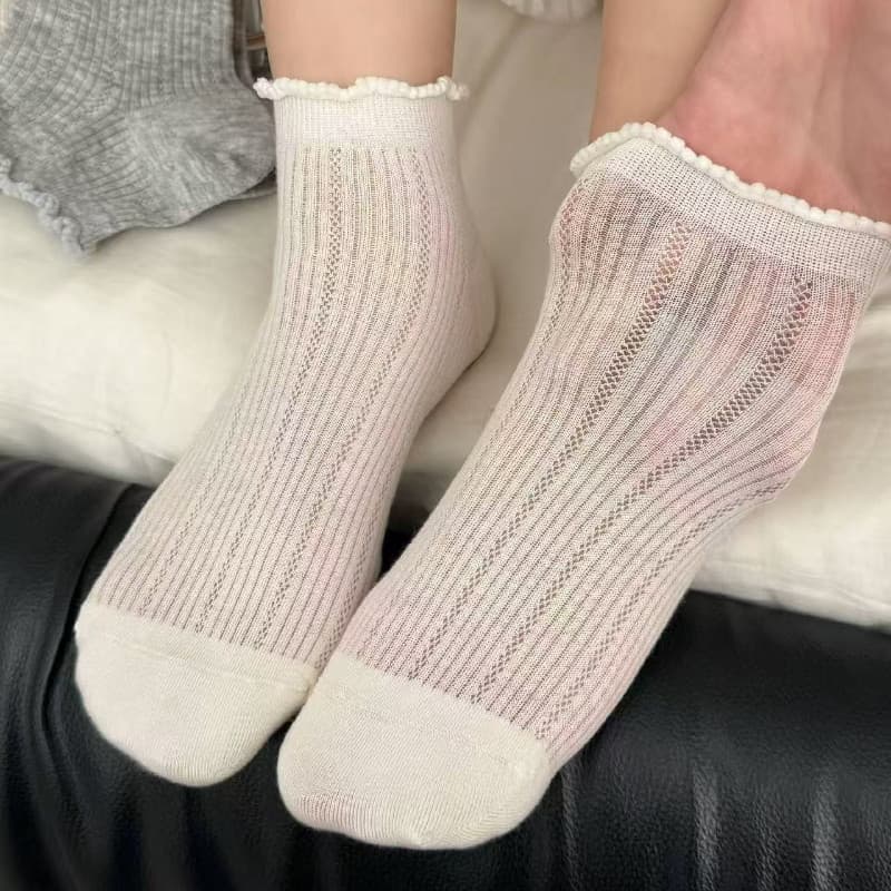 Nữ Tất Mỏng Nhật Bản Hàn Quốc Ren Lưới Màu Trơn Đơn Giản Phù Hợp Với