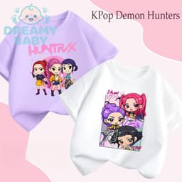 KpopQuần áo nữ săn quỷ Rumi Mira Zoe tay áo ngắn cô gái mùa hè dễ thương giản dị linh hoạt áo phông cotton nguyên chất 1
