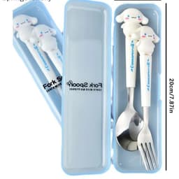 Hộp Sét 2 Thìa Dĩa Kuromi, Medley, Hello Kitty, Hot Hít Dễ Thương Cán Nhựa Chống Nóng Thìa Inox Cao Cấp Tiện Lợi Cho Bé 4