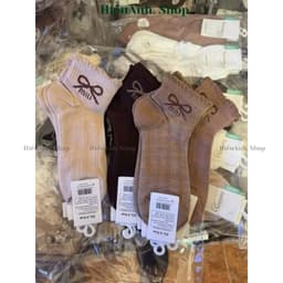 Set 10 đôi Tất cổ cao nữ họa tiết Nơ To Vớ cổ cao hình Nơ phong cách tông màu nâu chất đẹp co giãn tốt mẫu mới 2025 6