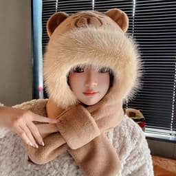 Mũ Lông Cừu 2in1 Capybara Kèm Khăn Quàng Cổ Đáng Yêu, Giữ Ấm Cùng Cánh Thiên Thần Phát Sáng Cho Bé Trang Trí Công Chúa 7