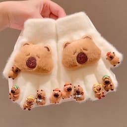 Găng tay cả bàn gắn charm , hình cappybara ,giữ ấm mùa đông cho bé từ 2 đến 10 tuổi 7