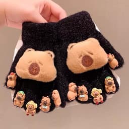 Găng tay cả bàn gắn charm , hình cappybara ,giữ ấm mùa đông cho bé từ 2 đến 10 tuổi 5