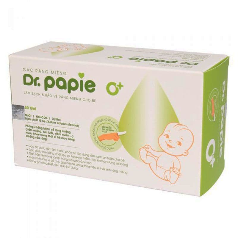 Gạc Rơ Lưỡi Dr,Papie 0+ Vệ Sinh Răng Miệng Dành Cho Bé - Hộp 30 gói