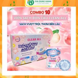 Gochy Hộp 10 Viên Sạch Bồn Cầu Clean All 50g - Tẩy Mảng Bám Khử Mùi & Diệt Khuẩn 368 Lần Xả - Hương Đào 1