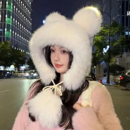 MOCA - Mũ Lông Giữ Ấm Tai Gấu Quả Bông Trùm Đầu Dễ Thương. Thời Trang Thu Đông Phong Cách Hàn Quốc (ML5) 4