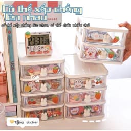 Hộp đựng đồ nhiều tầng, đựng văn phòng phẩm đồ lặt vặt đựng giấy bút cho bé có kèm sticker 6