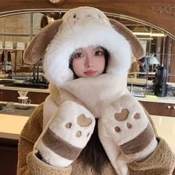 Mũ Nhung Lông Cừu Mềm & Bịt Tai Hoạt Hình Ấm Áp, Thiết Kế Tai Bóp Đáng Yêu Vui Nhộn 4