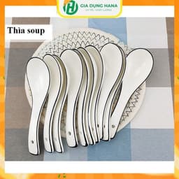 (SẴN) Muôi canh, thìa sứ kim cương trắng viền đen phong cách Bắc Âu - Muỗng vá sứ trắng cao cấp xuất khẩu 1