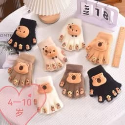 Găng tay cả bàn gắn charm , hình cappybara ,giữ ấm mùa đông cho bé từ 2 đến 10 tuổi 1