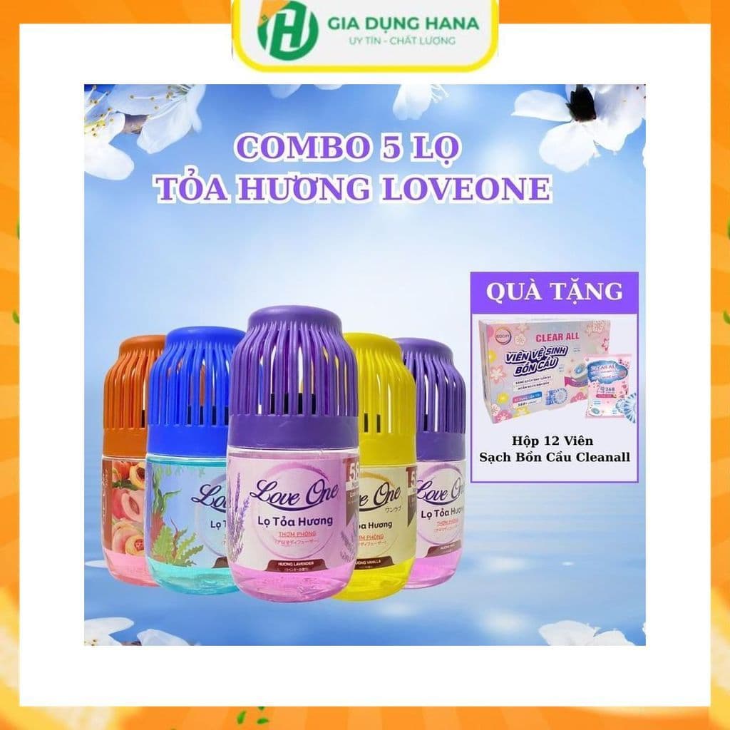 Loveone Combo 5 Lọ Tỏa Hương Loveone Tặng 12 Viên Sạch Bồn Cầu Hương Đào Thơm Lâu 58 Ngày