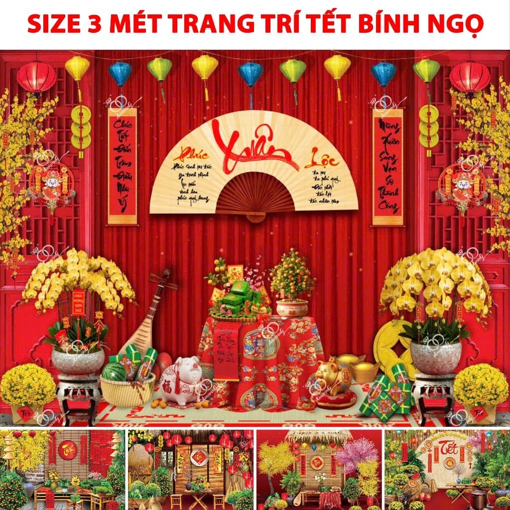 Phông Nền Trang Trí Tết Bính Ngọ 2026, Tranh In Bạt Tết 2026 Mừng Xuân Bính Ngọ Decor Trang Trí Tết In Theo Yêu Cầu