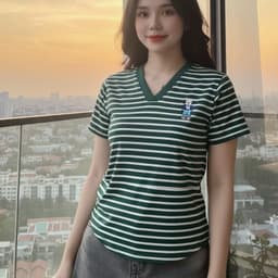 Áo Thun Nữ Cổ Tim Bigsize LIMO Áo Tay Ngắn Kẻ Sọc Đẹp Chất Thun Cotton Mềm Mịn Dễ Thương MS496 5