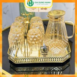 Bộ Bình Nước Hàng Cao Cấp Chất Liệu Thủy Tinh Chịu Nhiệt Màu Hổ Phách Vân Tổ Ong Kèm Khay Và Giá úp Hươu 1