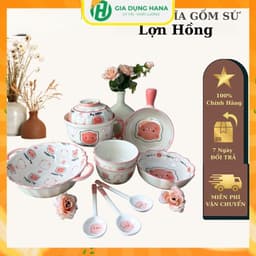 Set Bát Đĩa 8 MónChất Liệu  Gốm Sứ họa tiết Heo Hồng - Set Quà Tặng ý nghĩa cho bé yêu 1
