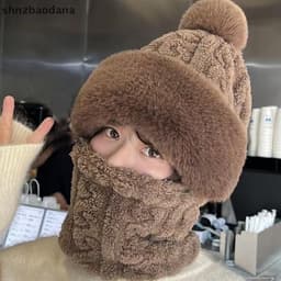 Mũ Len Lông Cừu Trùm Đầu Chống Gió Kèm Khăn Quàng Cổ 3in1 Siêu Ấm Áp. Mũ Chùm Đầu 3in1 Kèm Khẩu Trang Mẫu vặn thừng 3