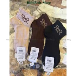 Set 10 đôi Tất cổ cao nữ họa tiết Nơ To Vớ cổ cao hình Nơ phong cách tông màu nâu chất đẹp co giãn tốt mẫu mới 2025 9