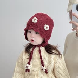 [6 tháng-3 tuổi] Mũ len mùa đông Mũ len phiên bản Hàn Quốc dễ thương Mũ dệt kim hoa ngọt ngào Mũ bảo vệ tai cho trẻ sơ sinh Mũ dày ấm áp SM511 2