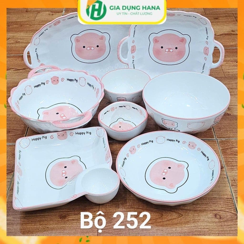 BÁN LẺ BÁT ĐĨA HEO HỒNG , SET BÁT CHÉN ĐĨA HEO XINH XẮN